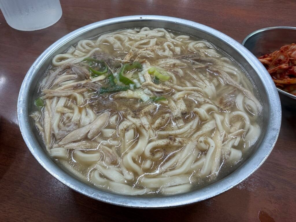 Close-up of chewy handmade kalguksu noodles