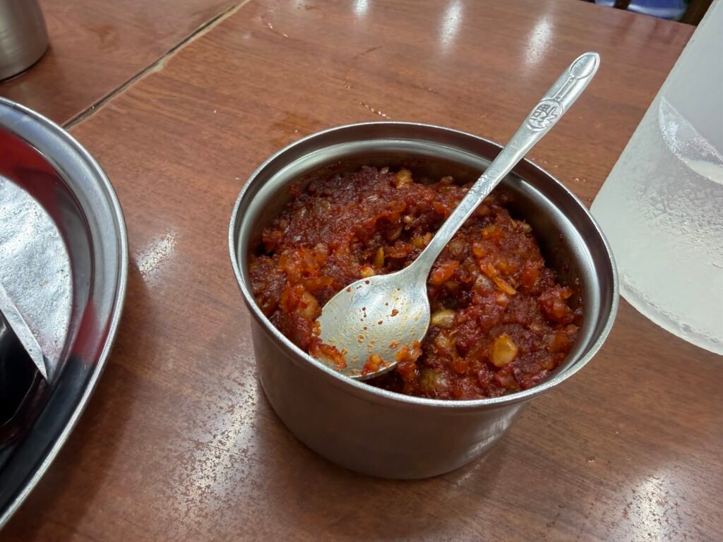 Small dish of dadegi spicy chili paste condiment