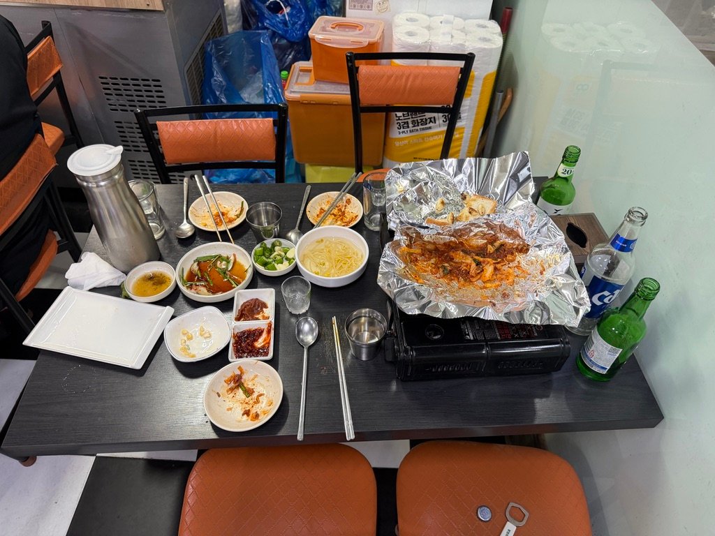 Table view showing shared gopchang dishes with friends