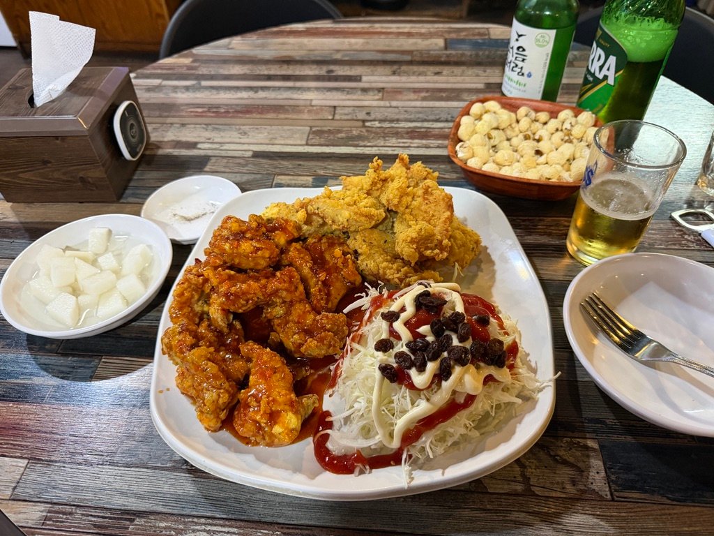 Half yangnyeom, half fried chicken order at Hook Chicken
