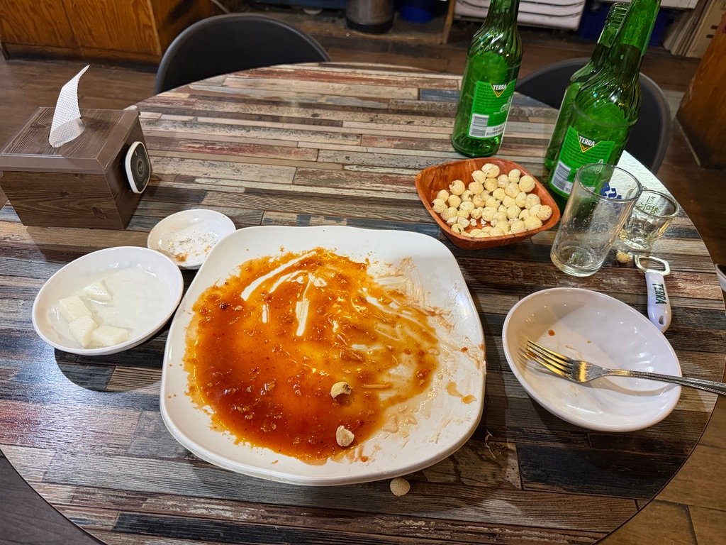 Empty plate after finishing chicken and sauce at Hook Chicken